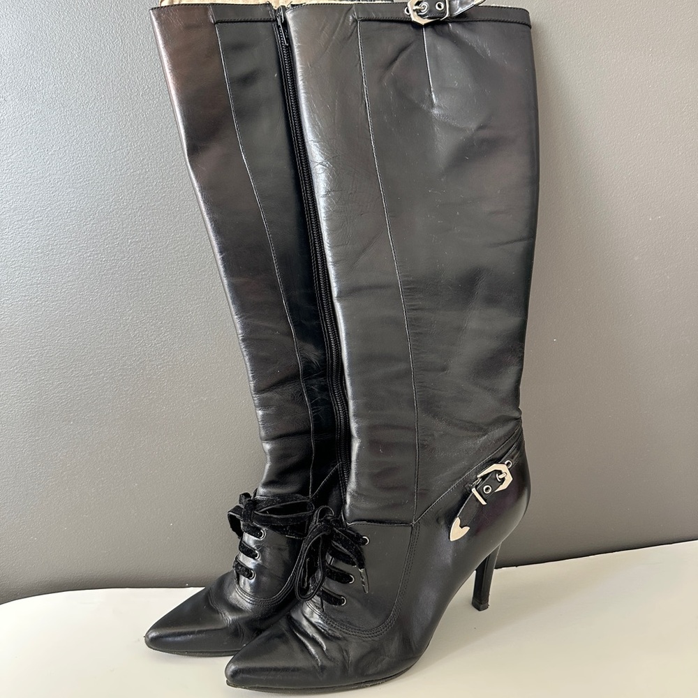 Black leather Women's tall Boots